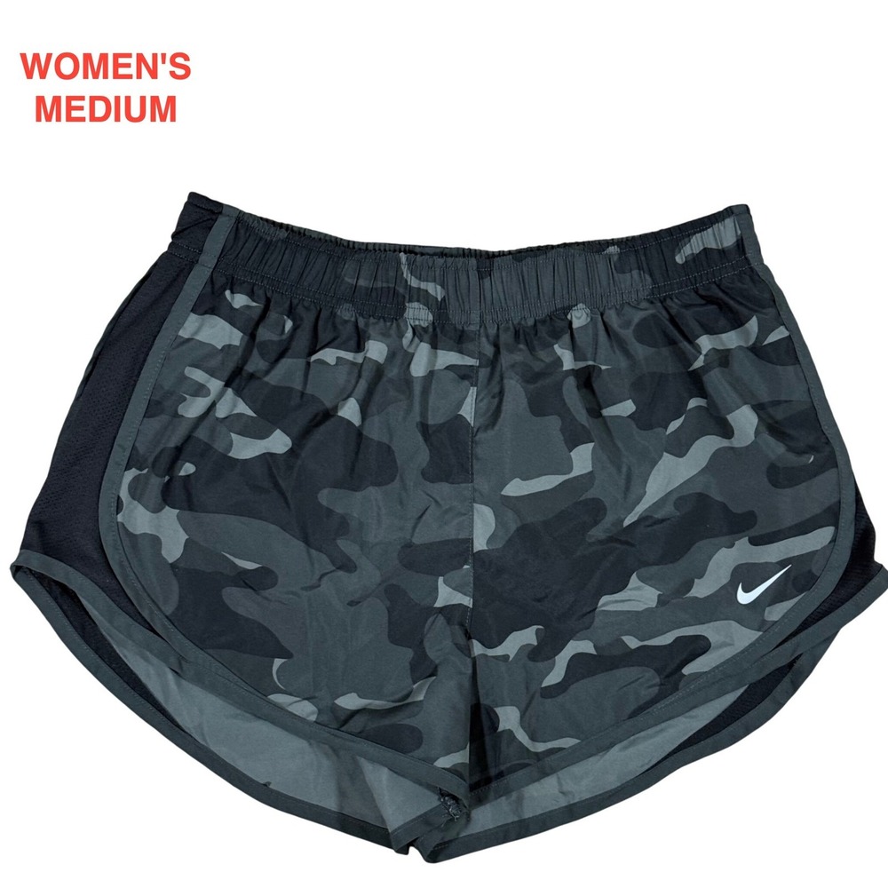 Nike Dri-FIT Tempo Running Shorts Women's Medium Camo Lined Athletic‎ Black Gray